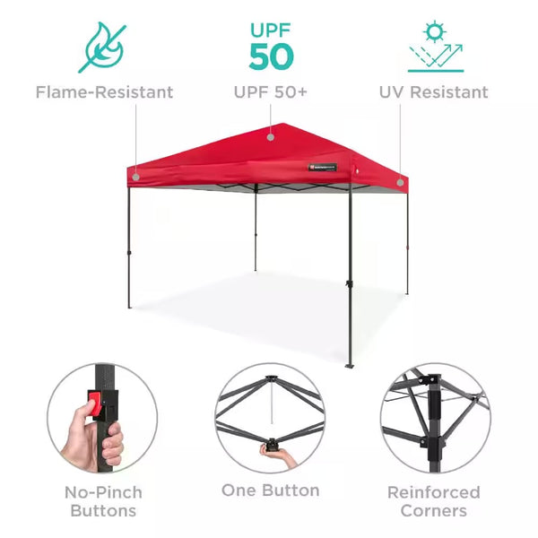 8 ft. X 8 ft. Red Pop Up Canopy with 1-Button Setup, Wheeled Case, 4-Weight Bags -B3-0460