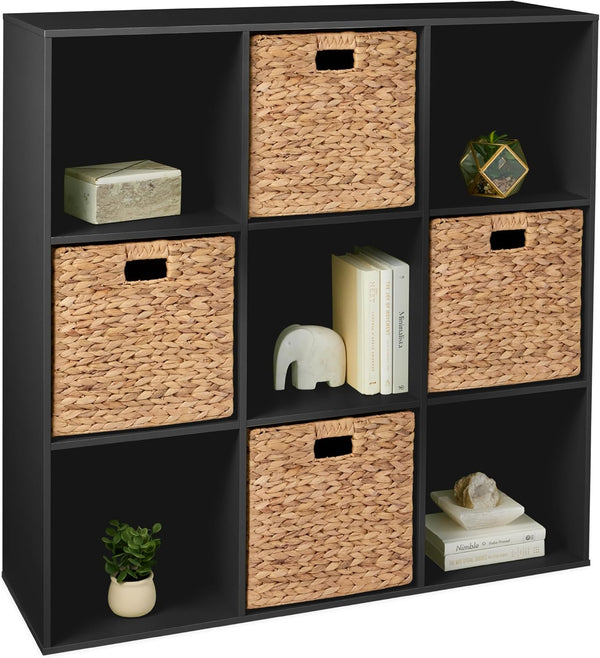 9-Cube Storage Organizer, 13.5in Shelf Opening, Bookcase, Display Shelf, Customizable w/ 3 Removable Back Panels   Black 751