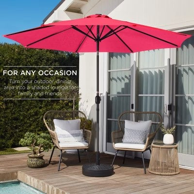Best Choice Products 10ft Outdoor Steel Market Patio Umbrella w/ Crank, Tilt Push Button, 6 Ribs - Hot Pink - K5 - 457