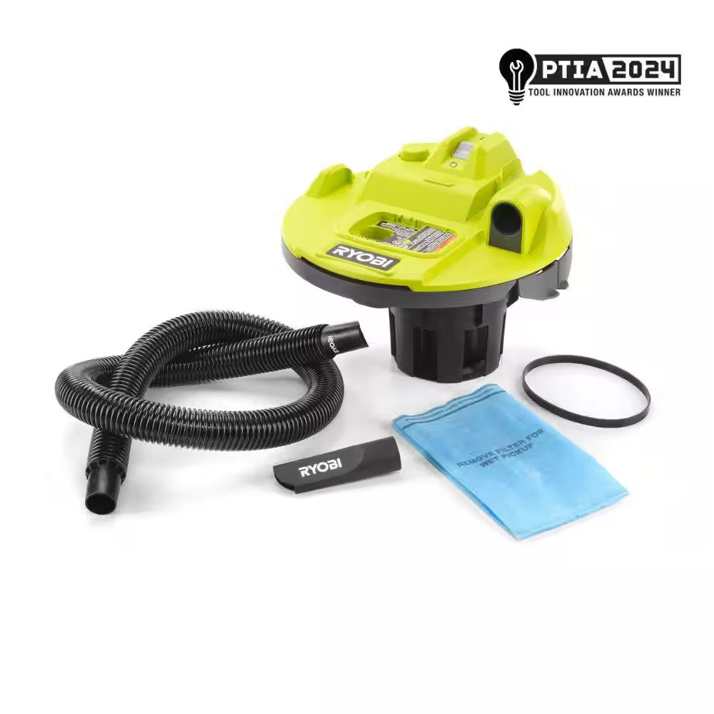 RYOBI ONE+ 18V Cordless 5 Gal. Bucket Top Wet/Dry Vacuum (Tool Only) with 1/4 in. Hose and Crevice Tool - 347