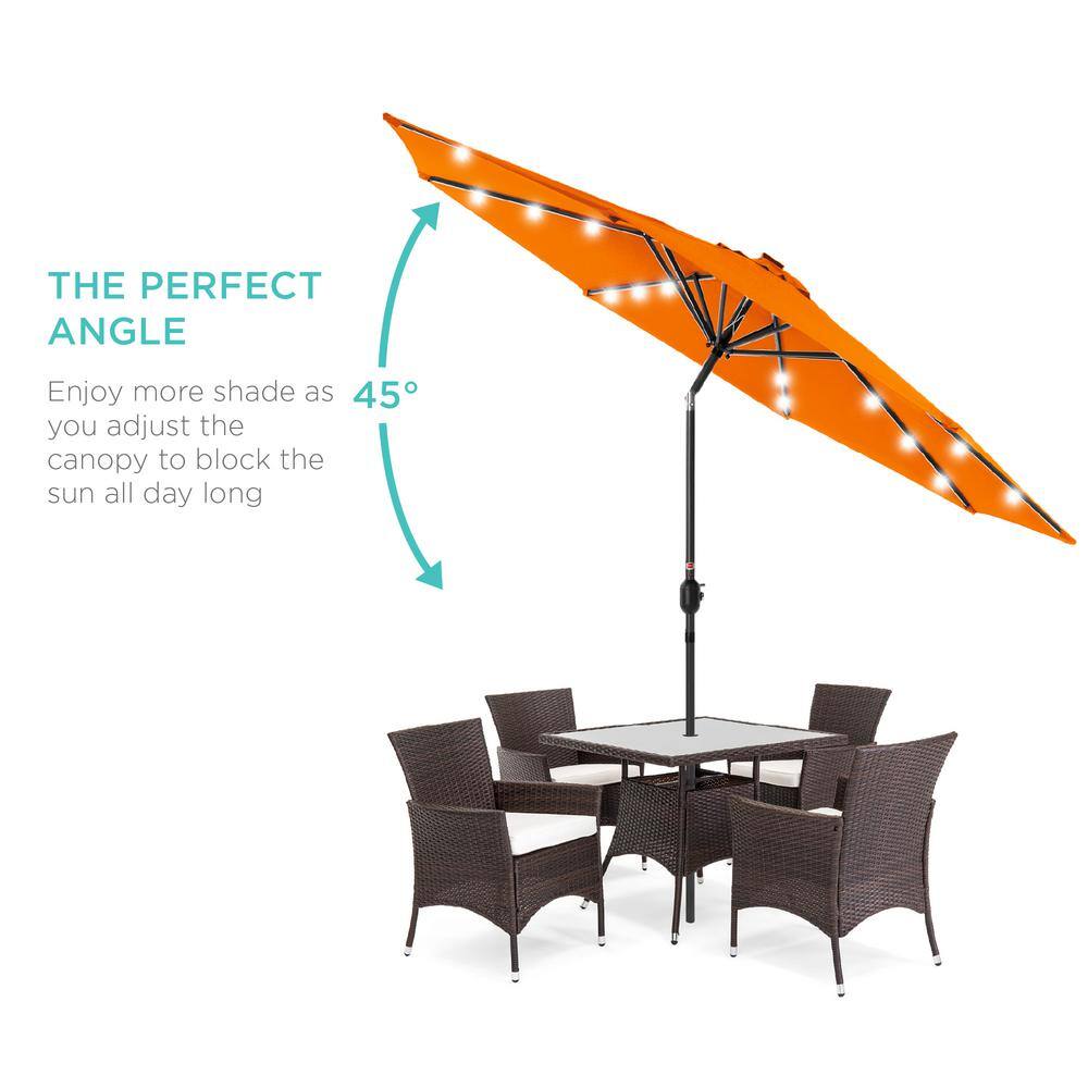 10 ft. Market Solar LED Lighted Tilt Patio Umbrella with UV-Resistant Fabric in Orange -G8-0108