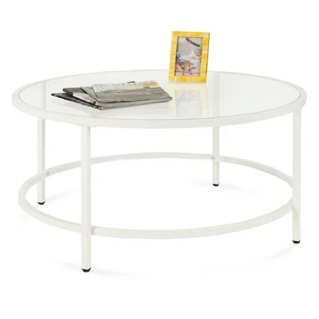 Best Choice Products 36in Round Tempered Glass Coffee Table for Home, Living Room, Dining Room - White - L154