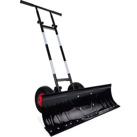 Best Choice Products 36in Galvanized Blade Hand Snow Pusher w/ 2 Wheels, Adjustable Handle, Blade Angle - Black - A2 - 1426