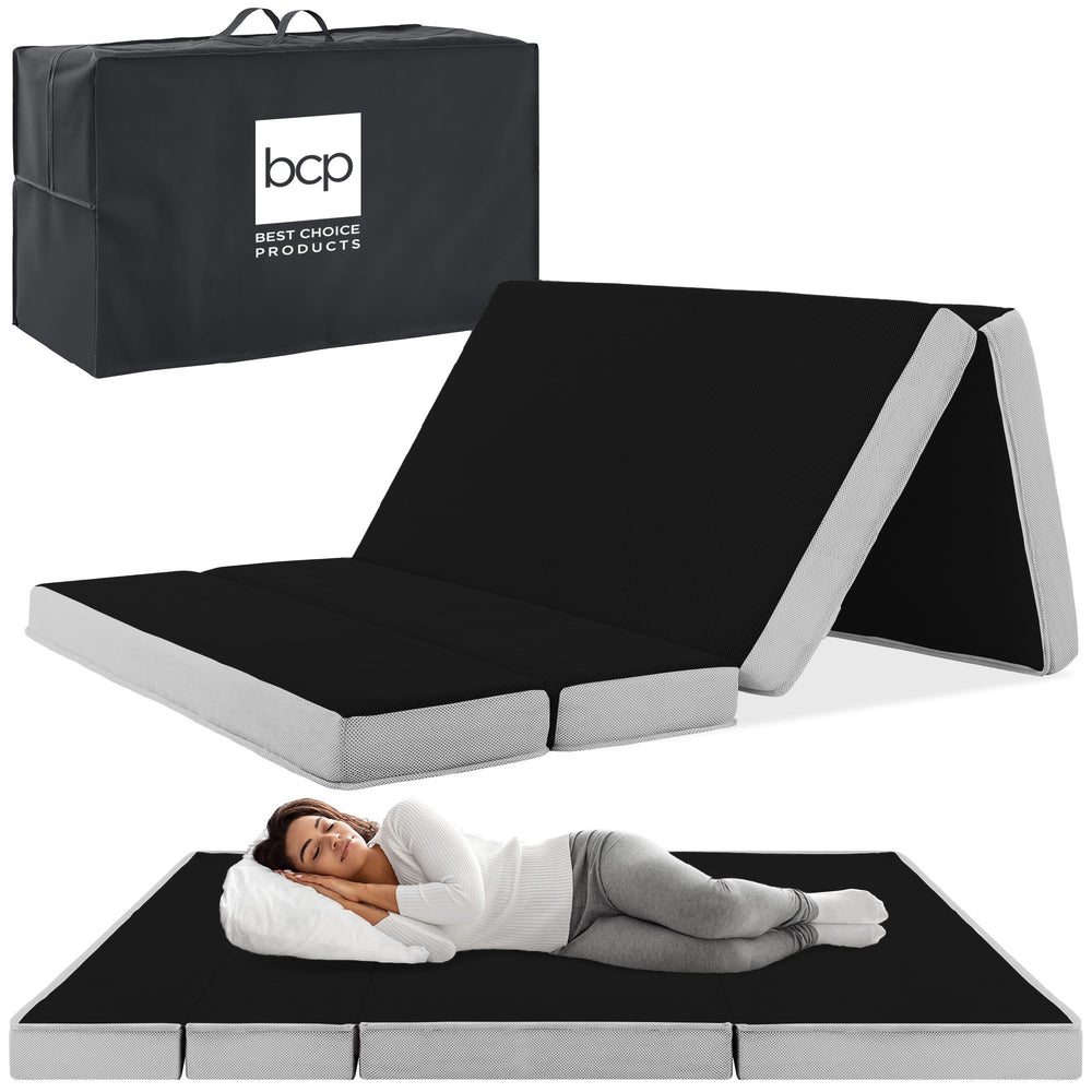 Folding Portable Onyx Black Mattress Topper W/ Plush Foam - 4in - Queen - 1564
