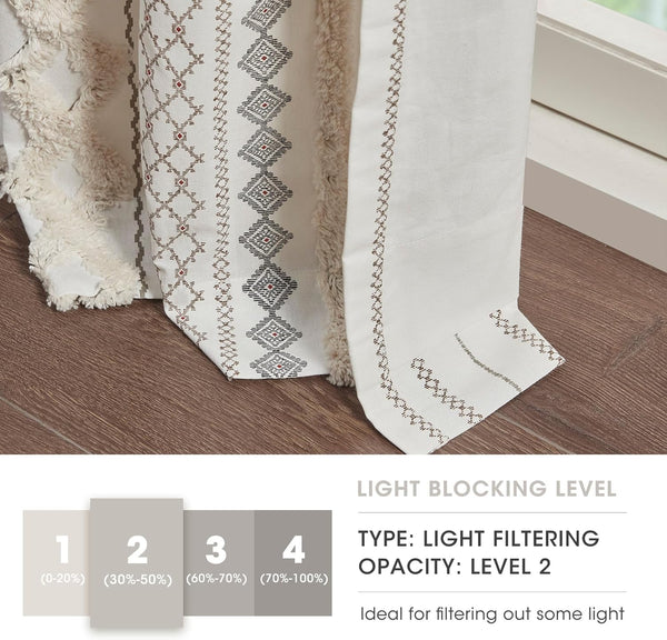 INK+IVY Imani 100% Cotton SINGLE PANEL Curtain Tufted Chenille Stripe Geometric Print Mid-Century Look Rod Pocket Top Drape for Living Room, Privacy Window Treatment for Bedroom, 50" W x 108" L, Ivory -A11-1285 -B11-1292