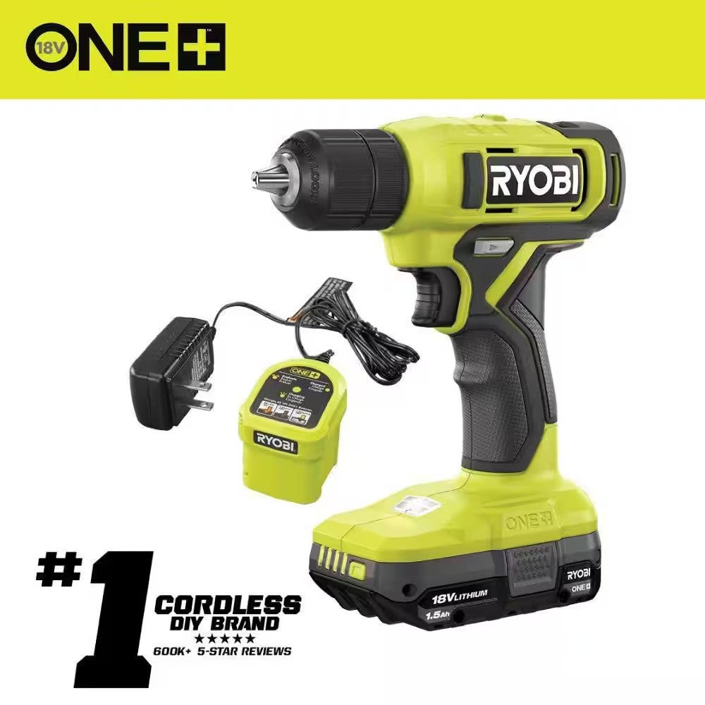 RYOBI ONE+ 18V Cordless 3/8 in. Drill/Driver Kit with 1.5 Ah Battery and Charger - 1484