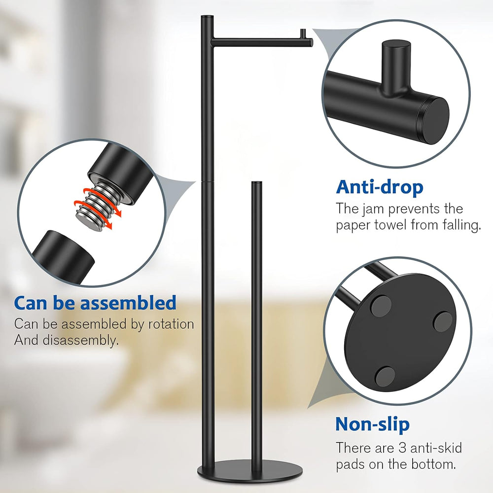 Toilet Paper Holder Stand, Bathroom Toilet Paper Roll Holder Stand with Reserve, Standing Toilet Paper Holder with Storage 1357