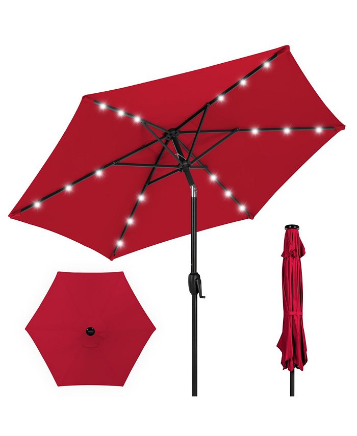 Best Choice Products 7.5ft Outdoor Solar Patio Umbrella for Deck, Pool w/ Tilt, Crank, LED Lights - Red - No Size - L8 - 470