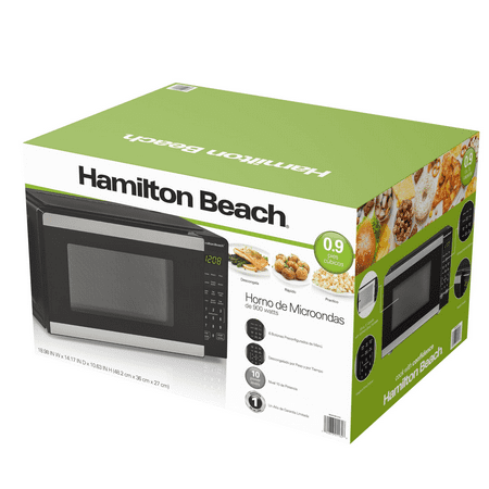 Hamilton Beach 0.9 Cu ft Countertop Microwave Oven, 900 Watts, Stainless Steel, New -L12-0570