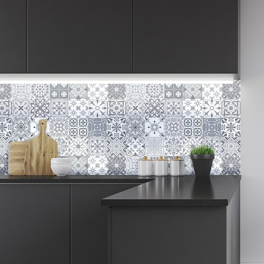 Azulejos Self-Adhesive Tile Stickers for Bathroom and Kitchen Cement Tiles 15 x 15 cm 24 Adhesive Backdrops - K9 - 500