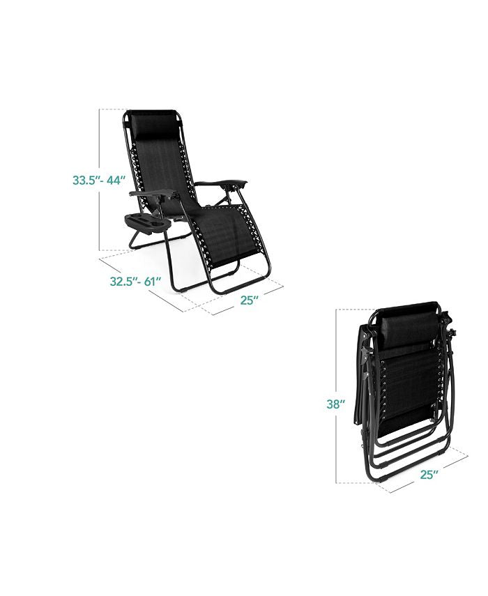 Best Choice Products Set of 2 Zero Gravity Lounge Chair Recliners for Patio, Pool w/ Cup Holder Tray - Black - M2 - 1946