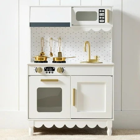 Best Choice Products Pretend Play Cottage Kitchen Wooden Toy Set for Kids w/ 5 Accessories, Oven - White 1750