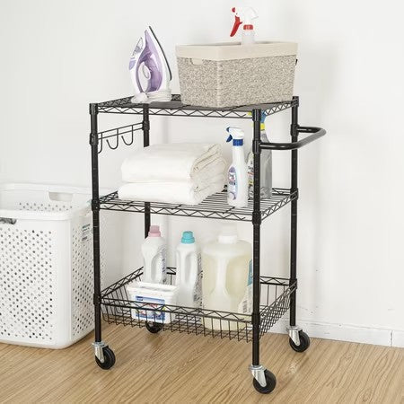 Hyper Tough 3-Tier New Multipurpose Rolling Cart for Adult, Black Color, 495lbs Load Capacity -L12-0573