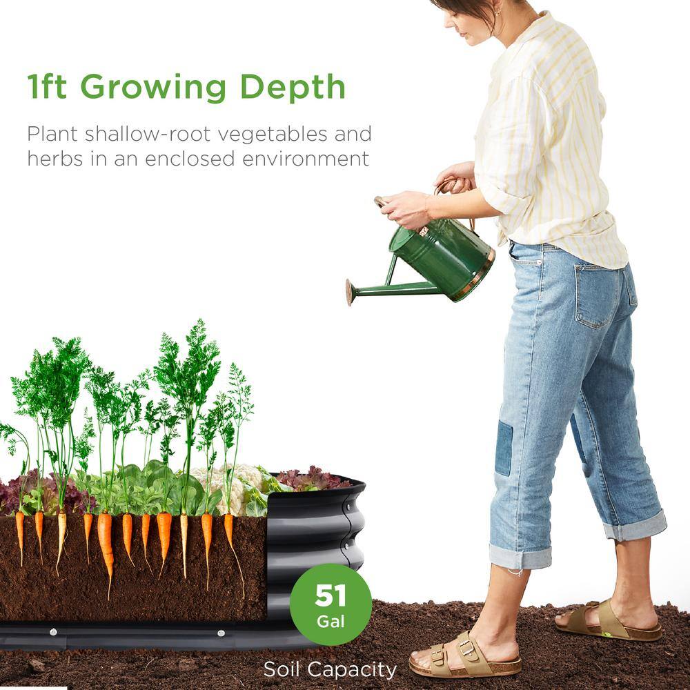 4 ft. x 2 ft. x 1 ft. Dark Gray Oval Steel Raised Garden Bed, Planter Box for Vegetables, Flowers, Herbs -L7-0434