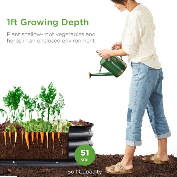 4 ft. x 2 ft. x 1 ft. Dark Gray Oval Steel Raised Garden Bed, Planter Box for Vegetables, Flowers, Herbs -L7-0434