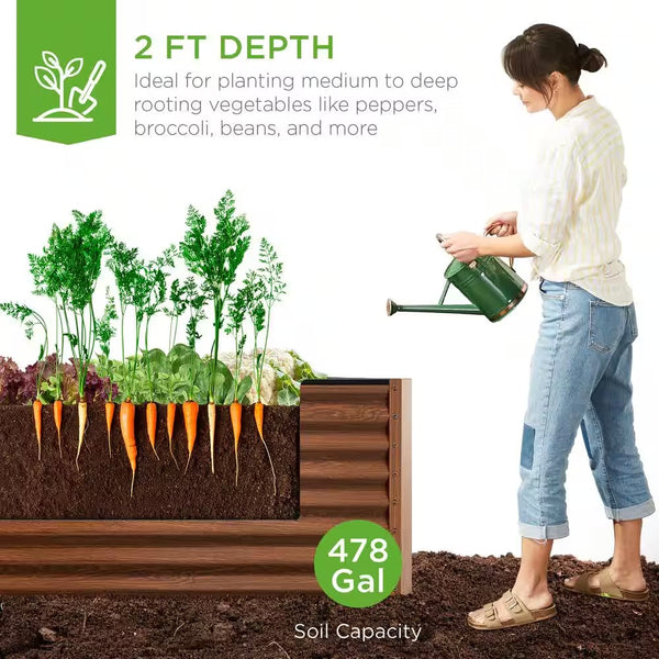 8 ft. x 4 ft. x 2 ft. Wood Grain Outdoor Steel Raised Garden Bed, Planter Box for Vegetables, Flowers, Herbs 1826