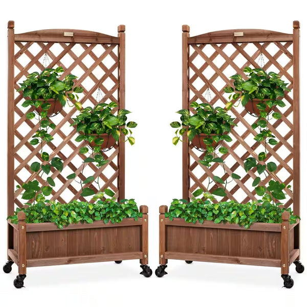 48 in. Wood Planter Box and Diamond Lattice Trellis (2-Pack) - J3 - 1962