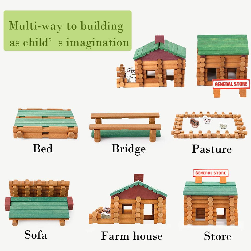 Wondertoys 170 Pieces Wood Logs Set Ages 3+, Classic Building Log Toys for Boy, Creative Construction Engineering Educational Gifts 1354