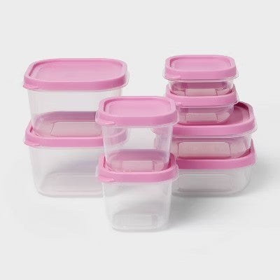 16pc (set of 8) Plastic Food Storage Container Set Pink - Room Essentials  1168b