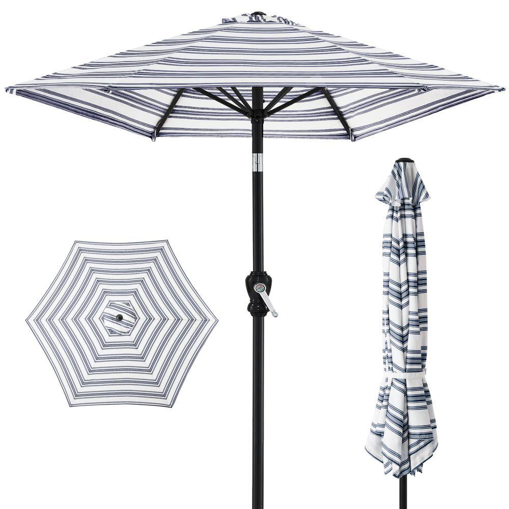 10 ft. Steel Market Tilt and Crank Patio Umbrella in Navy Blue Stripe - F1 - 1980