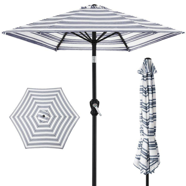 10 ft. Steel Market Tilt and Crank Patio Umbrella in Navy Blue Stripe - F1 - 1980