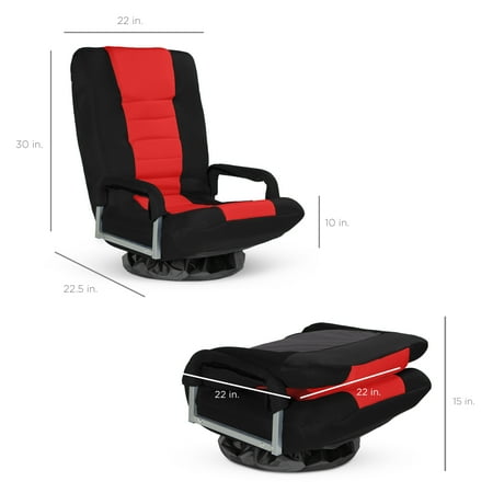 Best Choice Products 360-Degree Swivel Gaming Floor Chair w/ Armrest Handles, Foldable Adjustable Back - Black/Red - A9 - 1461