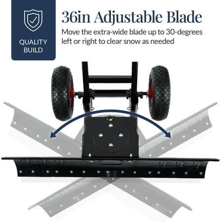 Best Choice Products 36in Galvanized Blade Hand Snow Pusher w/ 2 Wheels, Adjustable Handle, Blade Angle - Black - A2 - 1426