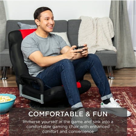 Best Choice Products 360-Degree Swivel Gaming Floor Chair w/ Armrest Handles, Foldable Adjustable Back - Black/Red - A9 - 1461