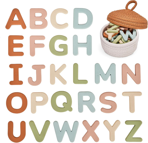JoyCat Silicone Alphabet Magnetic Letters, 26 Uppercase ABC Fridge Magnets for Toddlers & Kids, Preschool Learning Refrigerator Toy Set, Birthday Gifts for Boys Girls (Muted Color) 1288