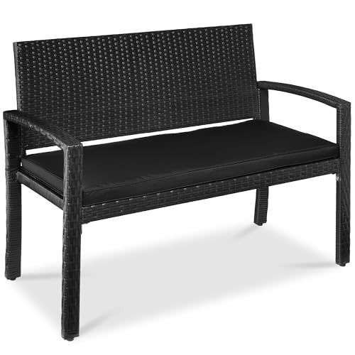 2-Person Wicker Porch Bench for Outdoor, Garden W/ 700lb Capacity - 47in - Black/Black - 288