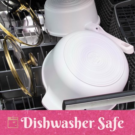Paris Hilton 24 Piece Clean Ceramic Cookware Set, White Rainbow Iridescent -J10-0584