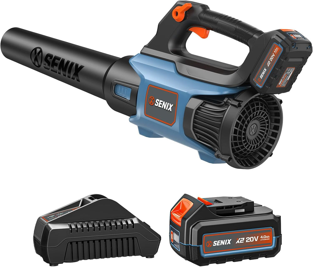 SENIX 20V Max Leaf Blower, Cordless, Brushless, Handheld, Up to 350 CFM and 80 MPH, 2 Speed Mode, Cruise Control, Lightweight, 4.0 Ah Battery and Charger Included (BLAX2-M) 1612