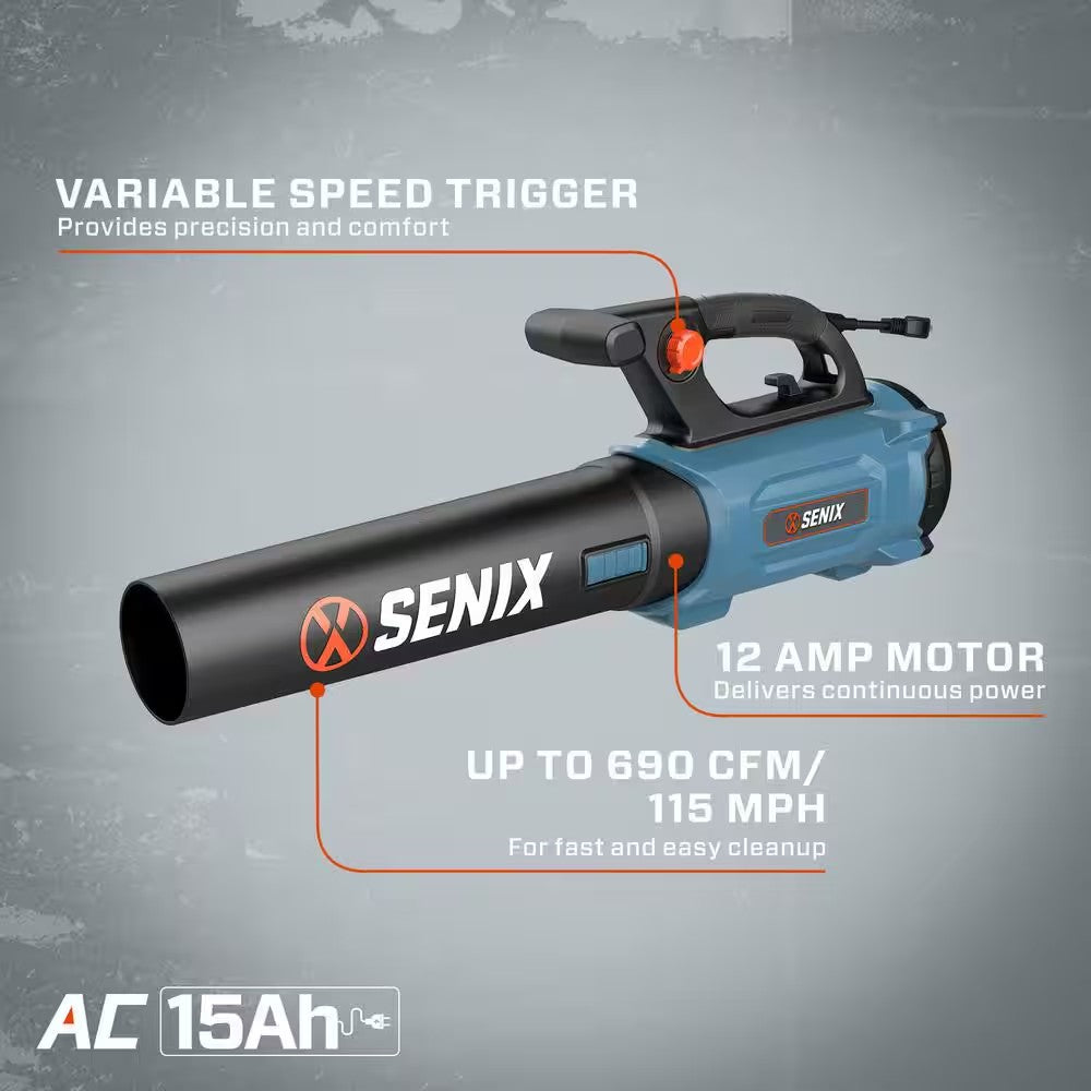 115 MPH 690 CFM 12-Amp Electric Handheld Leaf Blower 1892
