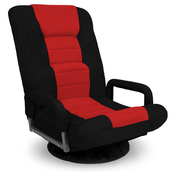Best Choice Products 360-Degree Swivel Gaming Floor Chair w/ Armrest Handles, Foldable Adjustable Back - Black/Red - A9 - 1461