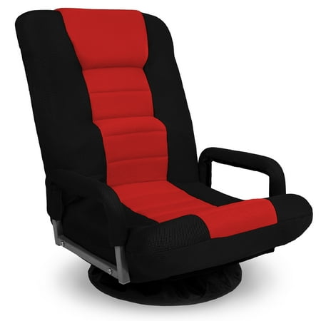 Best Choice Products 360-Degree Swivel Gaming Floor Chair w/ Armrest Handles, Foldable Adjustable Back - Black/Red - A9 - 1461