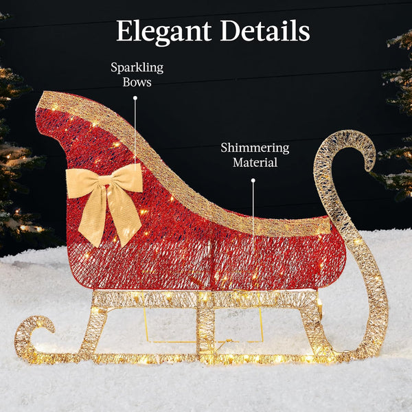 Best Choice Products 4ft Lighted 2D Reindeer & Sleigh Set, Christmas Holiday Deer & Sled Outdoor Yard Decoration w/ 140 LED Lights - Gold 1487