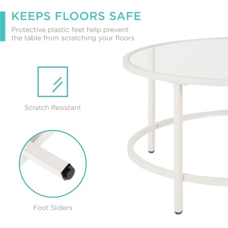 Best Choice Products 36in Round Tempered Glass Coffee Table for Home, Living Room, Dining Room - White - A7 - 465