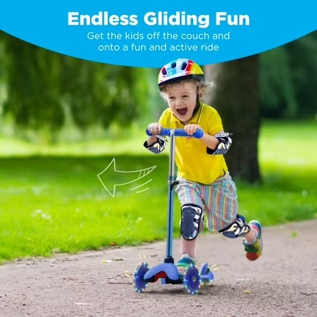 Best Choice Products Kids Mini Kick Scooter Toy w/ Light-Up Wheels and Height Adjustable T-Bar - Blue - K4 - 397