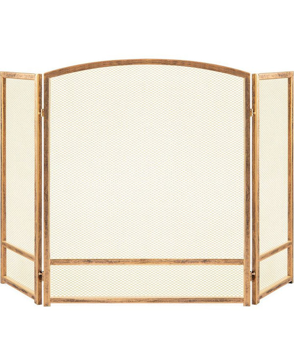 47.5x27.25in 3-Panel Steel Mesh Fireplace Screen, Spark Guard w/ Rustic Worn Finish - Gold - NO SIZE - 339