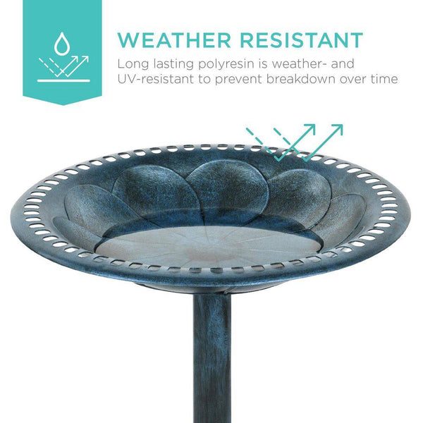 Rustic Peacock Blue Birdbath -J1-0006