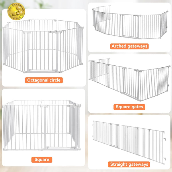 COMOMY 198" Baby Gate Extra Wide, Dog Gate Pet Gate for House Stairs Doorways Fireplace, Adjustable 3 in 1 Play Yard Child Safety Gate, Auto Close, Hardware Mounted (30" Tall, White) - H6 - 1849