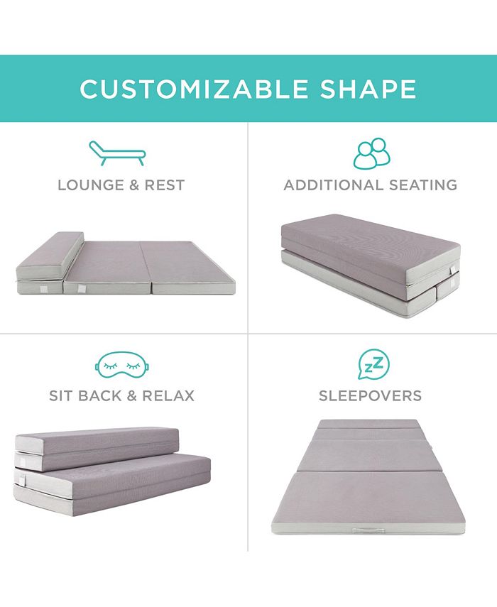Best Choice Products 4in Thick Folding Portable Gray Mattress Topper w/ Carry Case, Washable Cover - Gray - Twin - D9 - 715