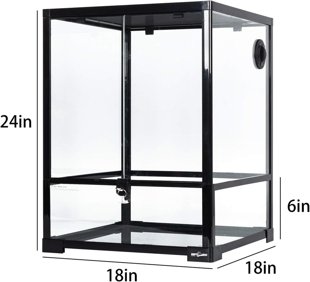 REPTI ZOO Reptile Glass Terrarium, 18" x 18" x 24" Front Opening with Double Hinge Door & Top Screen Ventilation, 30 Gallon Tank Large Reptile Terrarium (Knock-Down) - A3 - 410