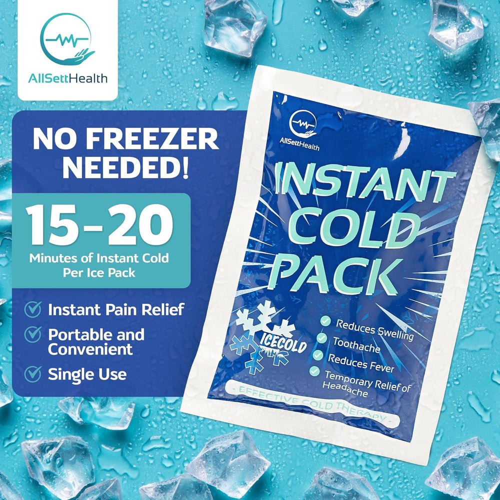 50 Pack Instant Ice Cold Pack (6  x 4.5 ) - Disposable Instant Ice Packs for Injuries | Cold Compress Ice Pack for Pain Relief 1372