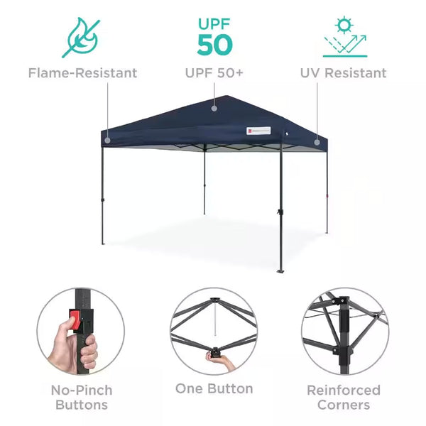 10 ft. x 10 ft. Blue Easy Setup Pop Up Canopy Instant Portable Tent w/1-Button Push and Carry Case -L5-0380
