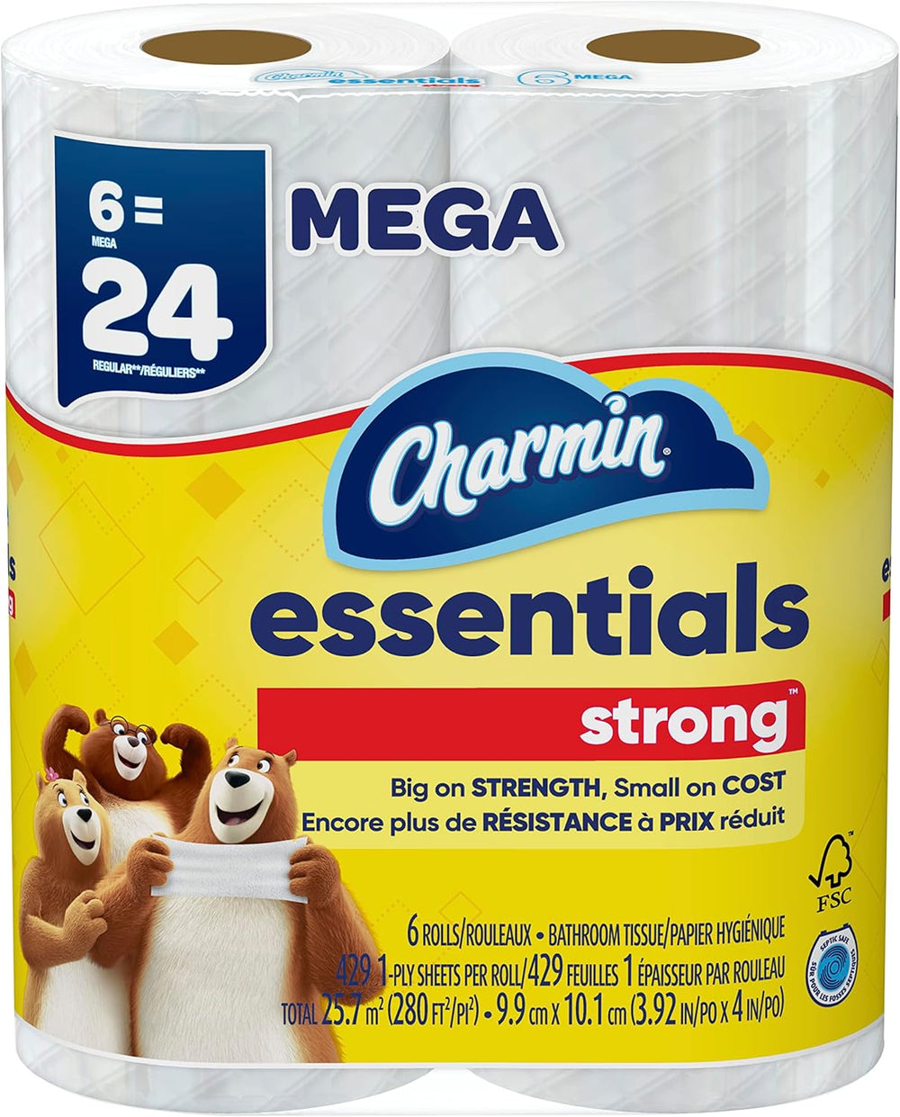 Charmin Essentials Strong Toilet Paper 6 Mega Rolls, 429 Sheets per roll - 591