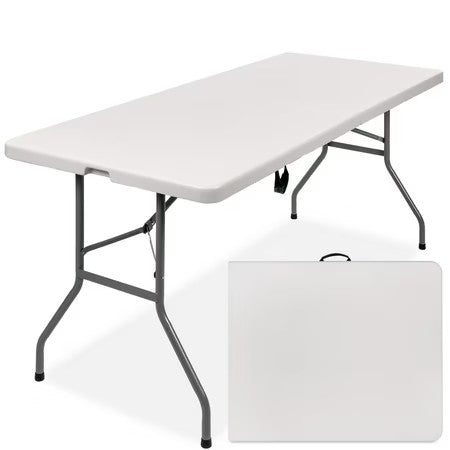 6ft Plastic Folding Table, Indoor Outdoor Heavy Duty Portable w/ Handle, Lock - White - 230