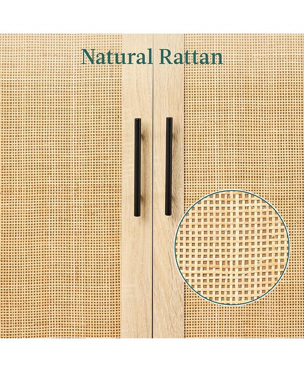 Best Choice Products 2-Door Natural Rattan 34 x 24in Storage Cabinet for Bathroom, Living, Dining w/ Adjustable Shelves - Tan/Beige- G10 - 1048