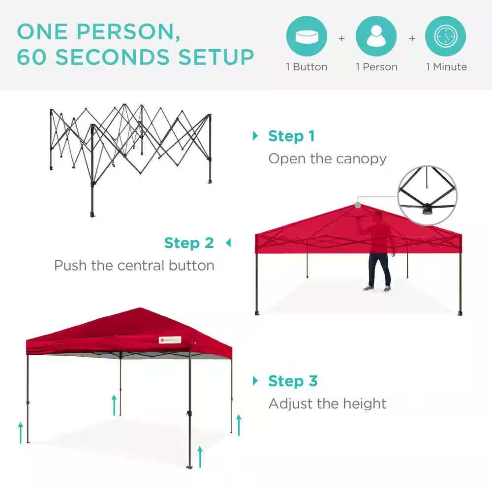 12 ft. x 12 ft. Red Easy Setup Pop Up Canopy Instant Portable Tent with 1-Button Push and Carry Case - L8 - 473