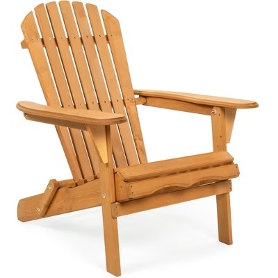 Best Choice Products Folding Adirondack Chair Outdoor Wooden Accent Lounge Furniture for Yard, Patio w/ Natural Finish - L127